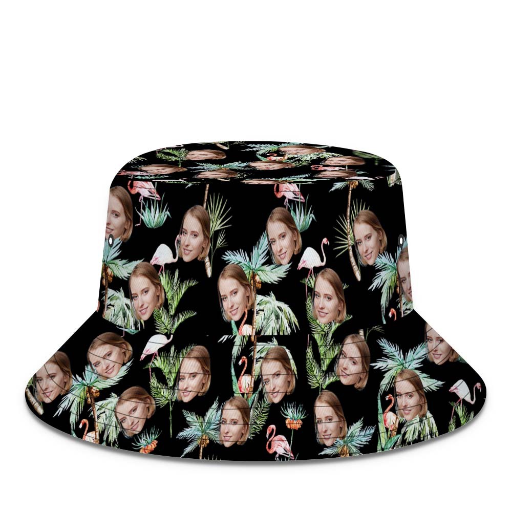 Benutzerdefinierte Face Bucket Hat Unisex Face Bucket Hat Flamingo Nights Palmtrees - DePhotoBoxer