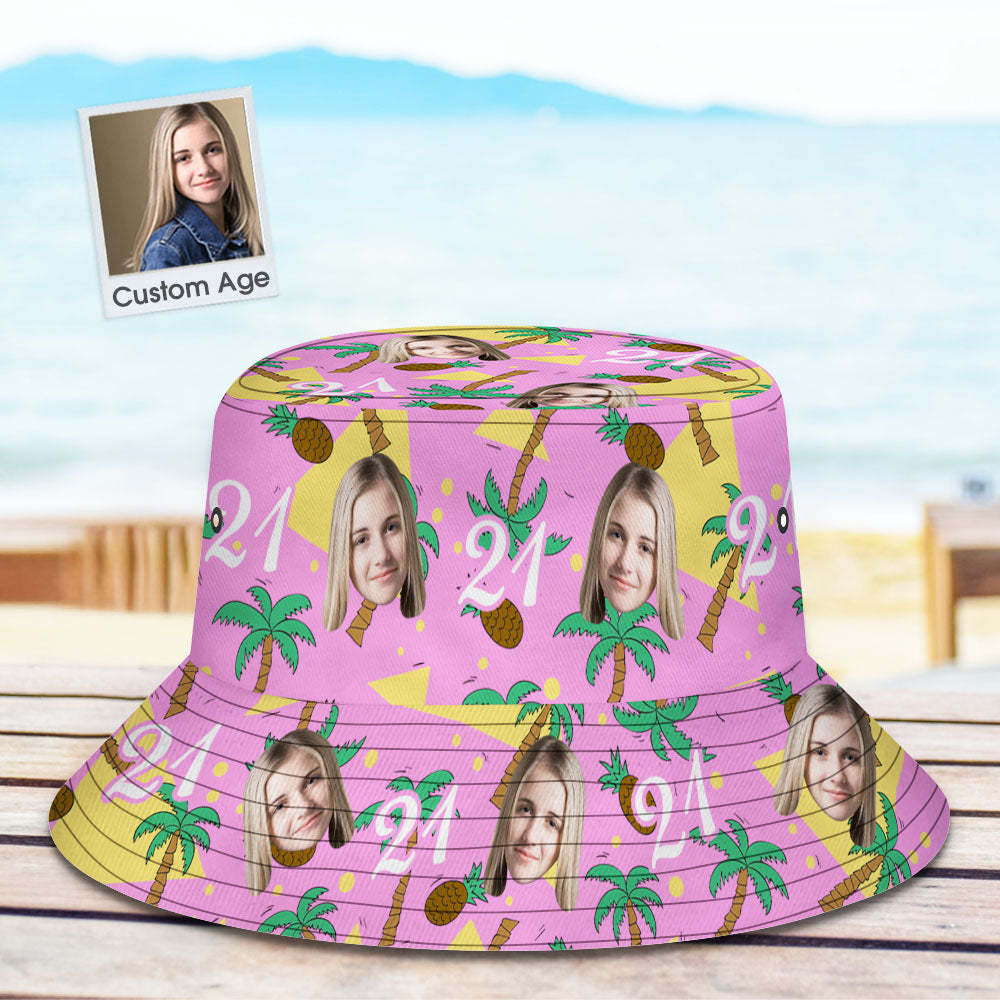 Benutzerdefinierter Buckethat Mit Mehrfarbigem Gesicht Und Zahlen, Kokosnussbaum Und Ananas, Geschenk Für Männer - DePhotoBoxer