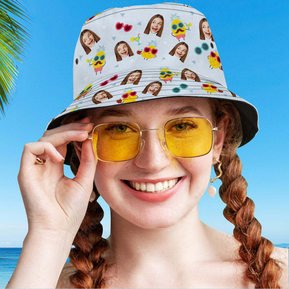 Benutzerdefinierte Gesicht Eimer Hut Unisex Personalisierte Foto Sommer Cap Wandern Strand Hüte mit lustige Ananas