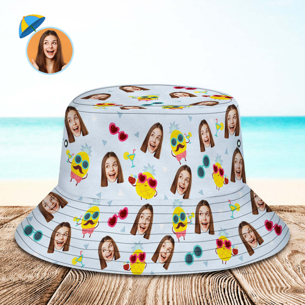 Benutzerdefinierte Gesicht Eimer Hut Unisex Personalisierte Foto Sommer Cap Wandern Strand Hüte mit lustige Ananas