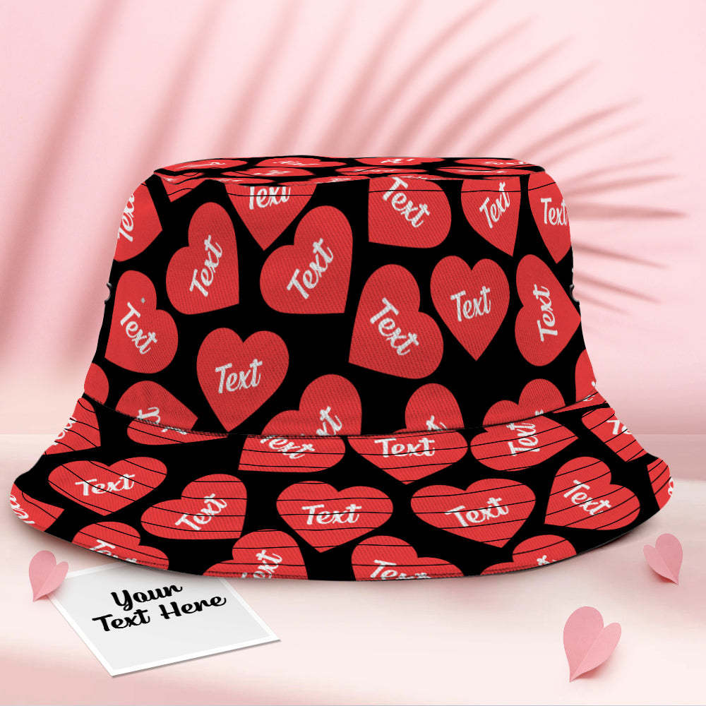 Benutzerdefinierte Name Eimer Hut Unisex Personalisierte Text Sommer Cap Wandern Strand Hüte mit Liebe Herz