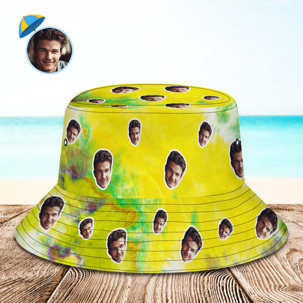 Benutzerdefinierte Bucket Hat Unisex Gesicht Bucket Hat Personalisierte Breite Krempe Outdoor Sommer Cap Wandern Strand Sport Hüte Tie-dye-stil - DePhotoBoxer