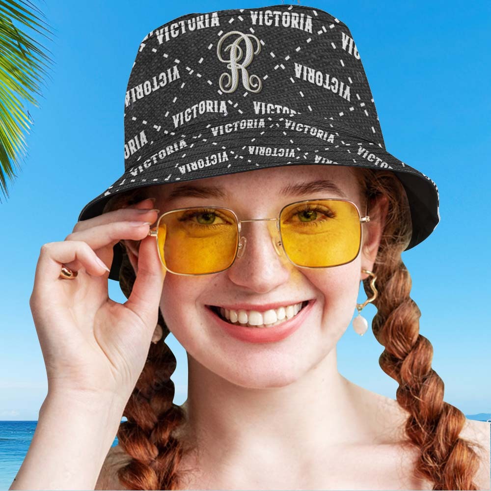 Benutzerdefinierte Fischermütze, Unisex, Schwarz, Kariert, Personalisiert Mit Ihrem Namen - DePhotoBoxer