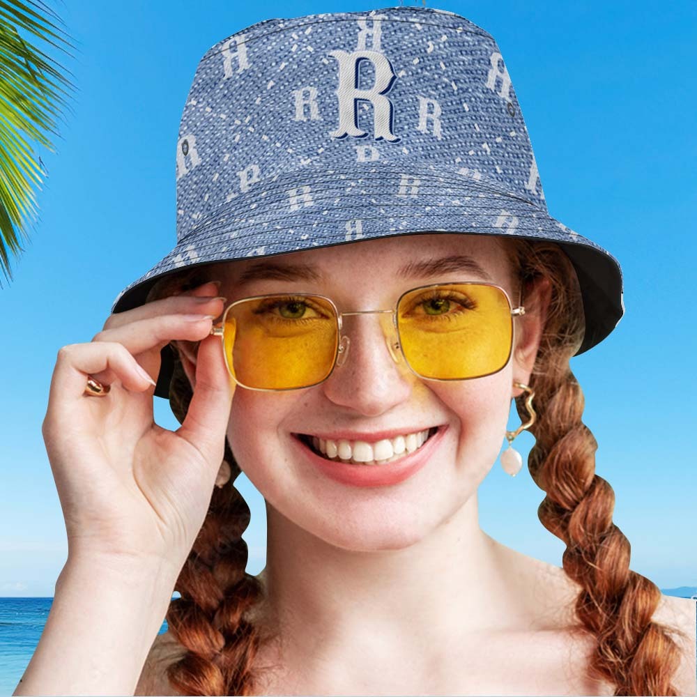 Benutzerdefinierter Fischerhut, Unisex, Blau Kariert, Fischerhut, Personalisierter Buchstabe - DePhotoBoxer