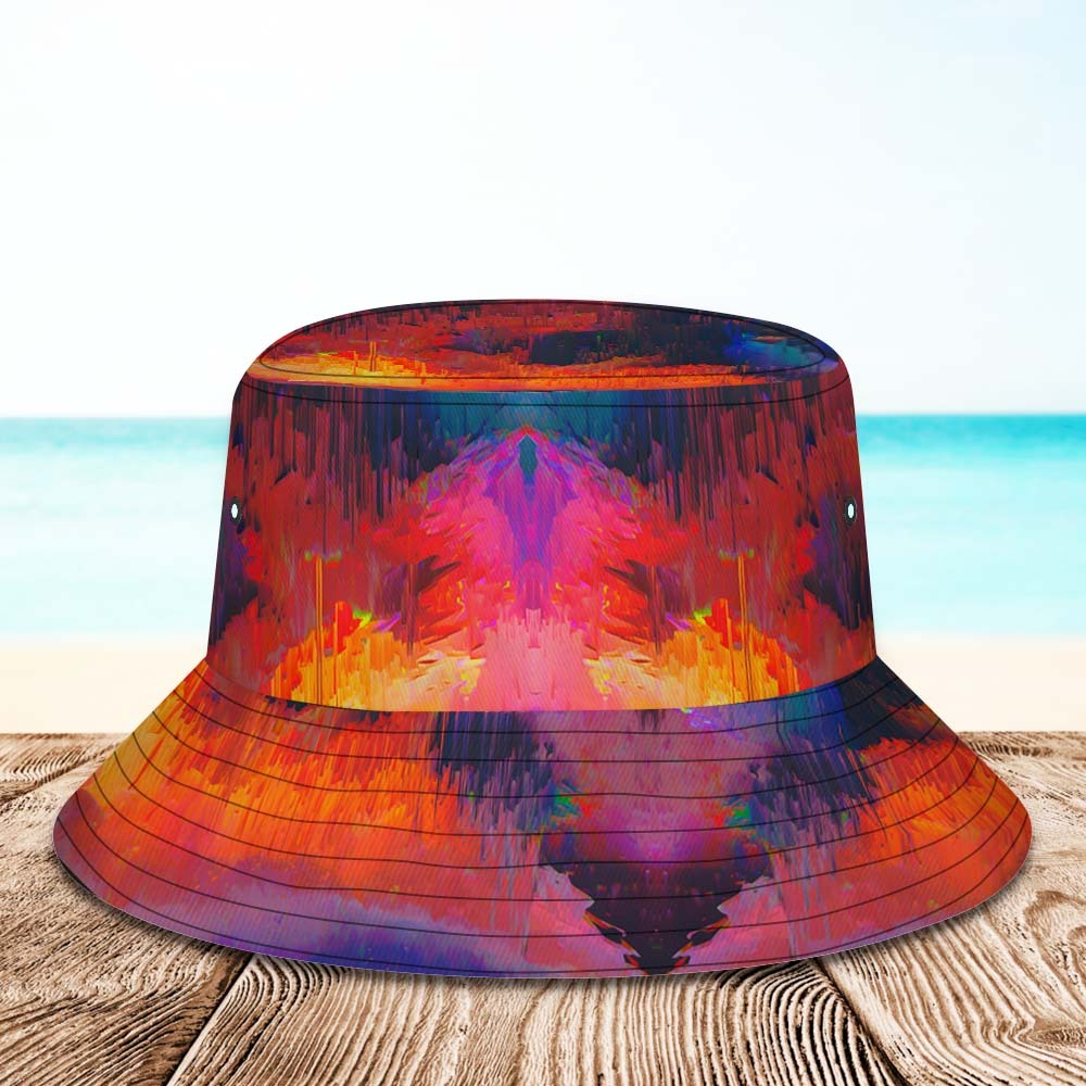 Benutzerdefinierte Gesichts-eimerhut, Unisex, Personalisierbar, Breite Krempe, Outdoor-sommerhüte, Bräunlich-rote Farbe, Abstrakte Textur - DePhotoBoxer