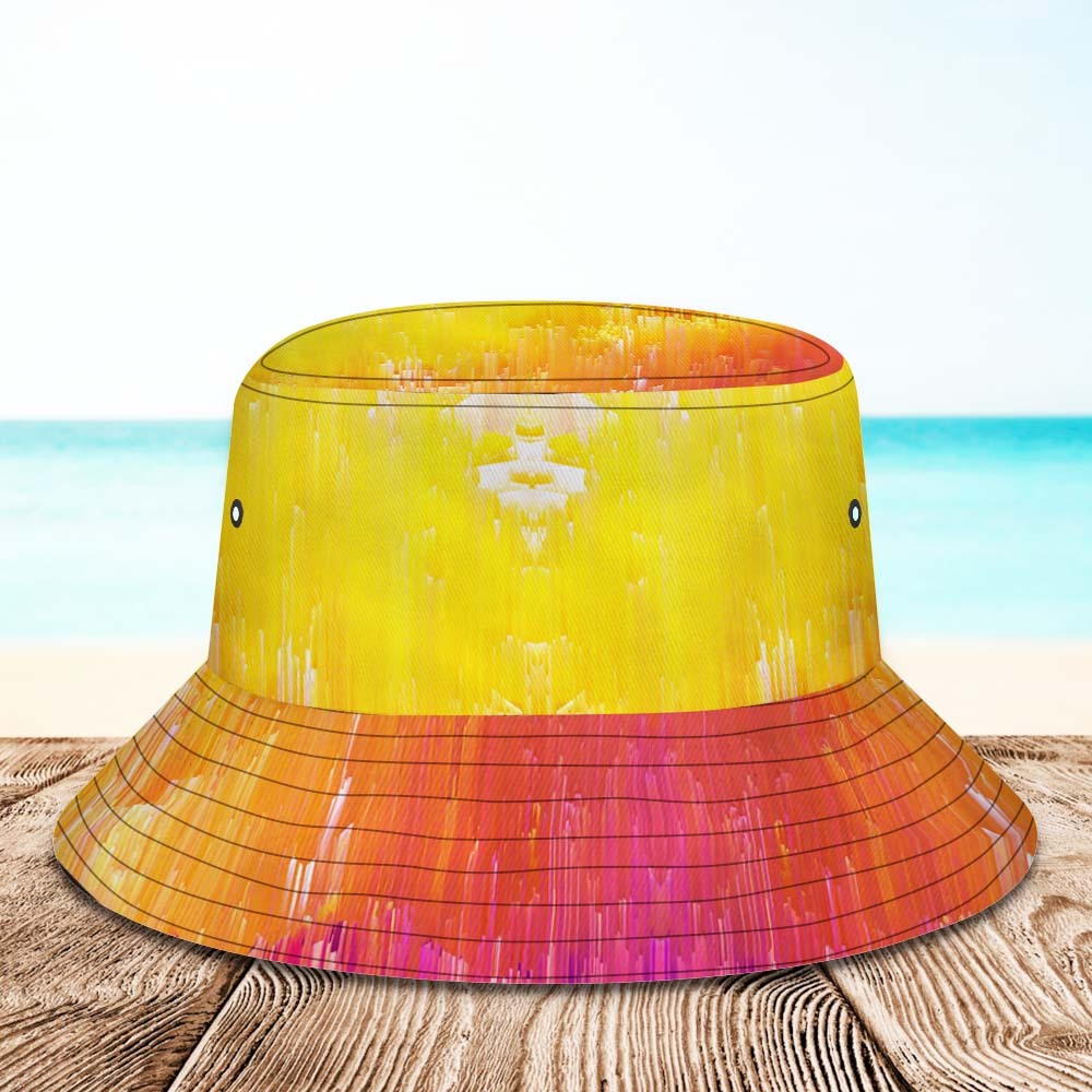 Benutzerdefinierter Gesichts-eimerhut, Unisex, Personalisierbar, Breite Krempe, Outdoor-sommerhüte, Orange Und Gelb, Abstrakte Textur - DePhotoBoxer
