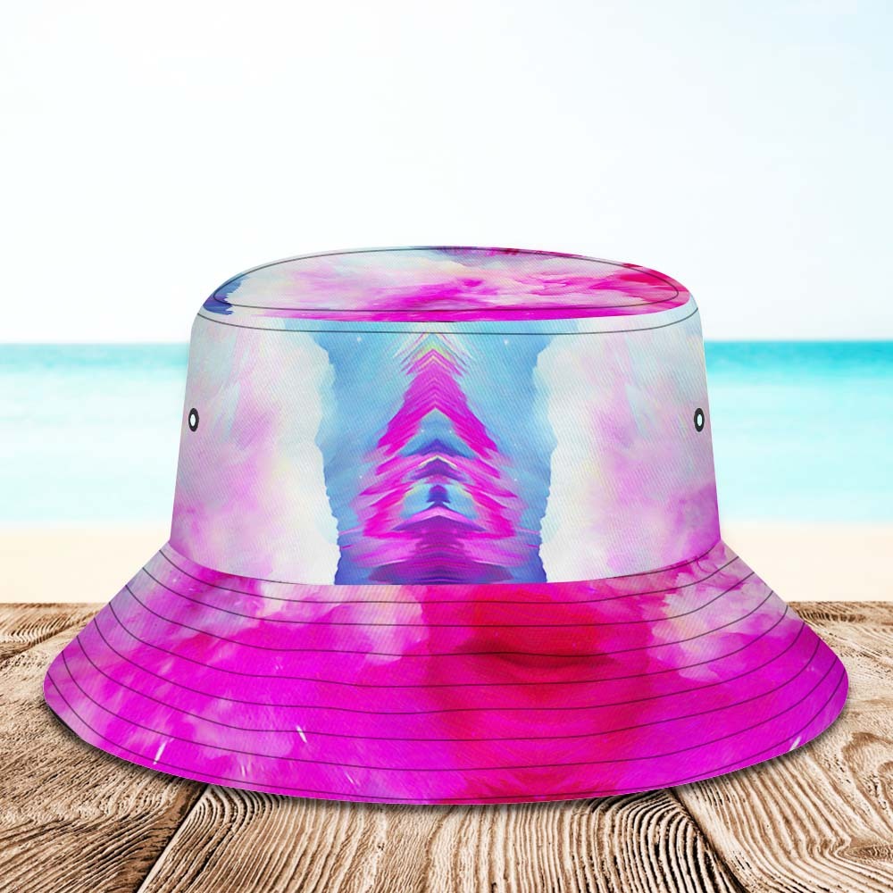 Benutzerdefinierter Gesichts-eimerhut, Unisex, Personalisierbar, Breite Krempe, Outdoor-sommerhüte, Rosa Und Hellblau, Abstrakte Textur - DePhotoBoxer