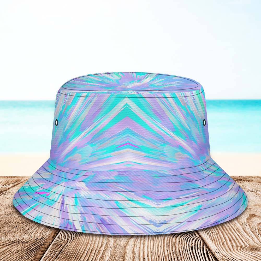 Benutzerdefinierte Gesichts-eimerhut, Unisex, Personalisierbar, Breite Krempe, Outdoor-sommerhüte, Lila Und Blau, Abstrakte Textur - DePhotoBoxer
