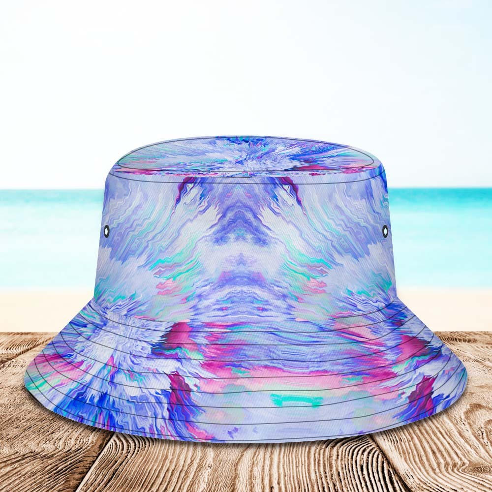 Benutzerdefinierte Gesichts-eimermütze, Unisex, Personalisierbar, Breite Krempe, Outdoor-sommermütze, Wandern, Strand, Sporthüte, Lila Und Blau, Abstrakte Textur - DePhotoBoxer