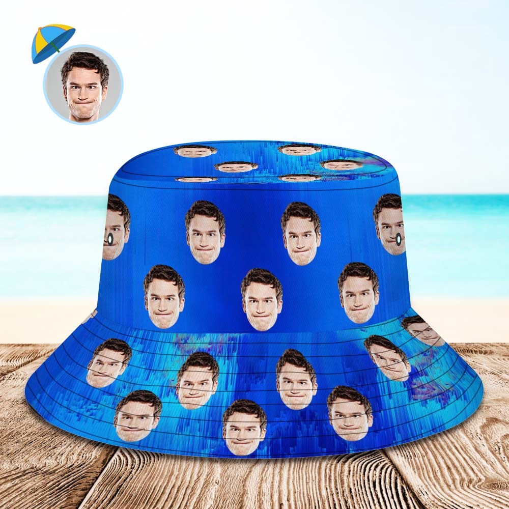 Benutzerdefinierte Gesichts-eimerhut, Unisex, Personalisierbar, Breite Krempe, Outdoor-sommerhüte, Dunkelblau, Abstrakte Textur - DePhotoBoxer