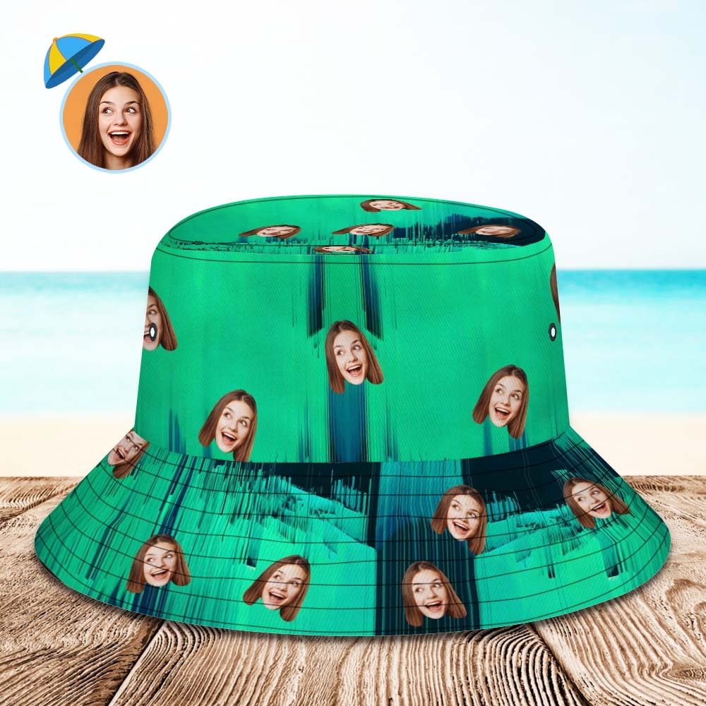 Benutzerdefinierte Gesichts-eimermütze, Unisex, Personalisierbar, Breite Krempe, Outdoor-sommermütze, Wandern, Strand, Sporthüte, Dunkelgrün, Abstrakte Textur - DePhotoBoxer