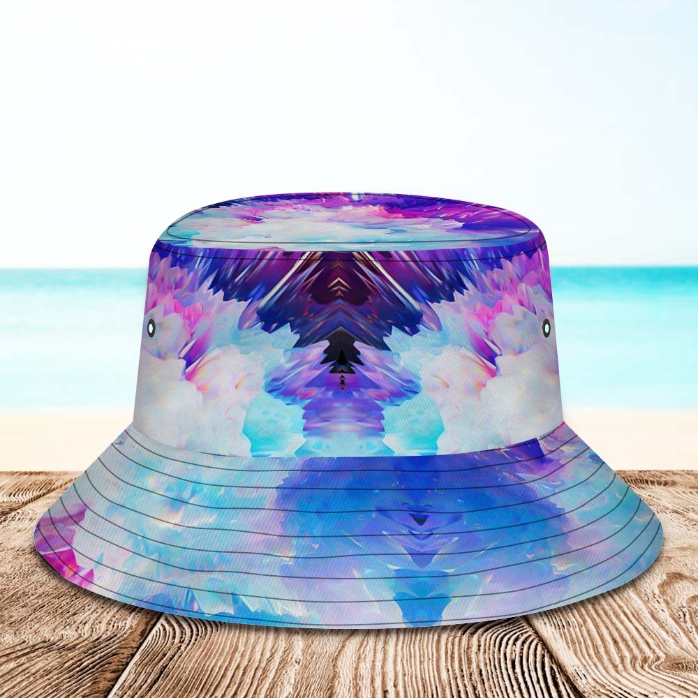 Benutzerdefinierte Gesichts-eimermütze, Unisex, Personalisierbar, Zum Wandern, Strand, Sport, Hüte, Lila Und Blau, Abstrakte Textur - DePhotoBoxer