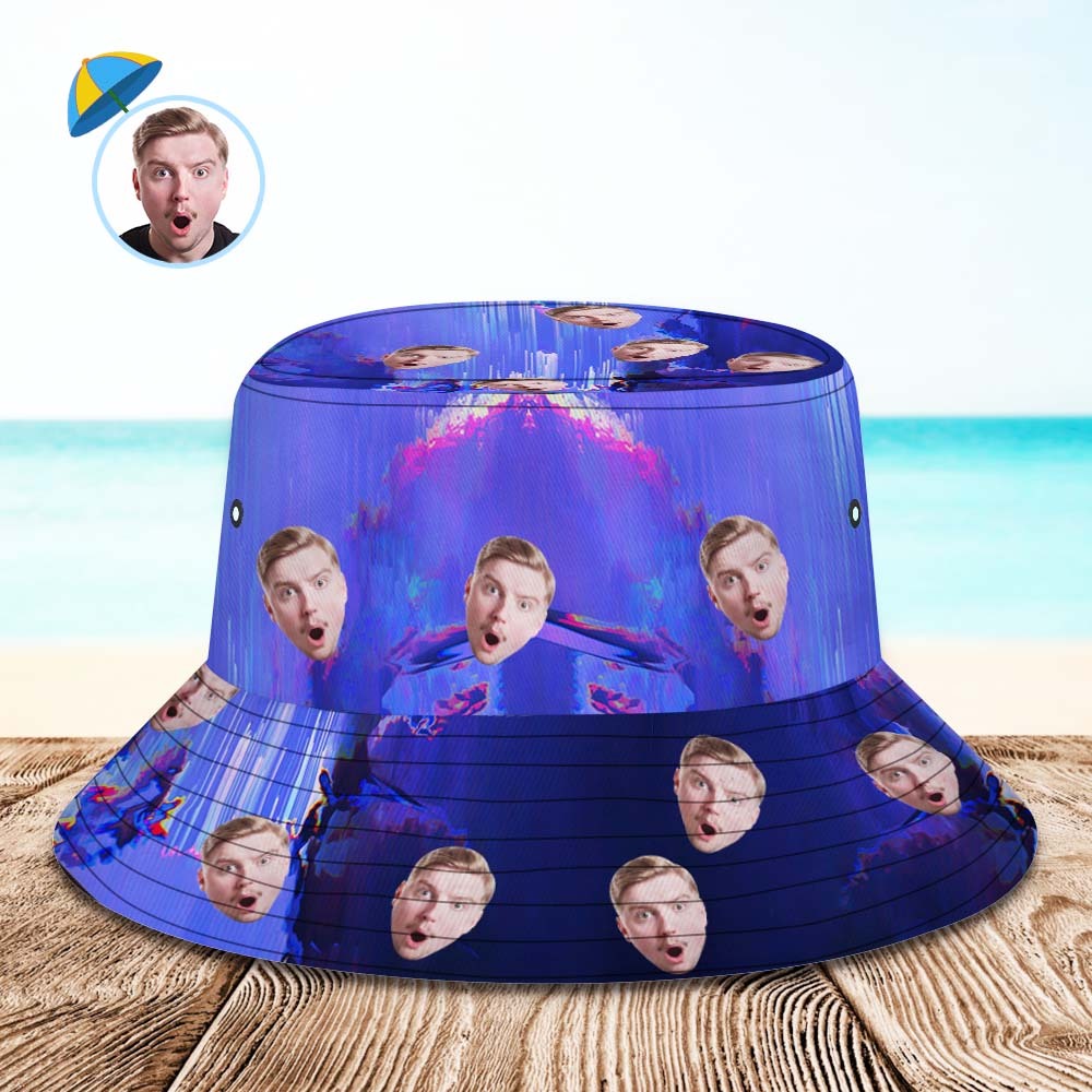 Benutzerdefinierter Foto-eimerhut, Unisex, Personalisiertes Gesicht, Wandern, Strand, Sporthüte, Lila Abstrakte Textur - DePhotoBoxer