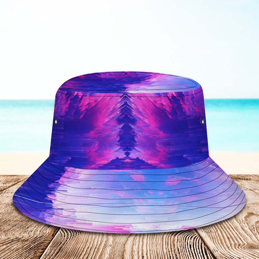 Benutzerdefinierte Bucket Hat Unisex Personalisierte Gesicht Wandern Strand Sport Hüte Lila Und Rosa Abstrakte Textur - DePhotoBoxer