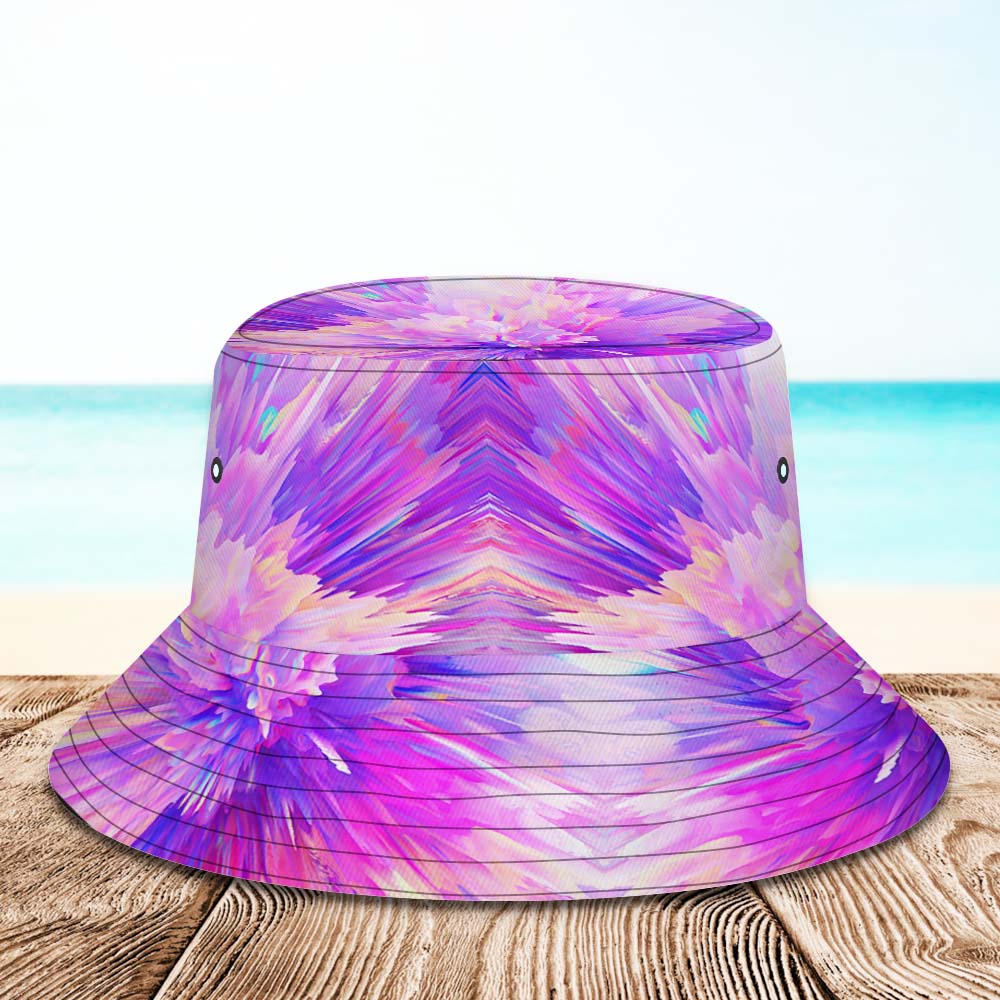 Benutzerdefinierter Foto-eimerhut, Unisex, Personalisiertes Gesicht, Wandern, Strand, Sporthüte, Lila Und Rosa Abstrakte Textur - DePhotoBoxer
