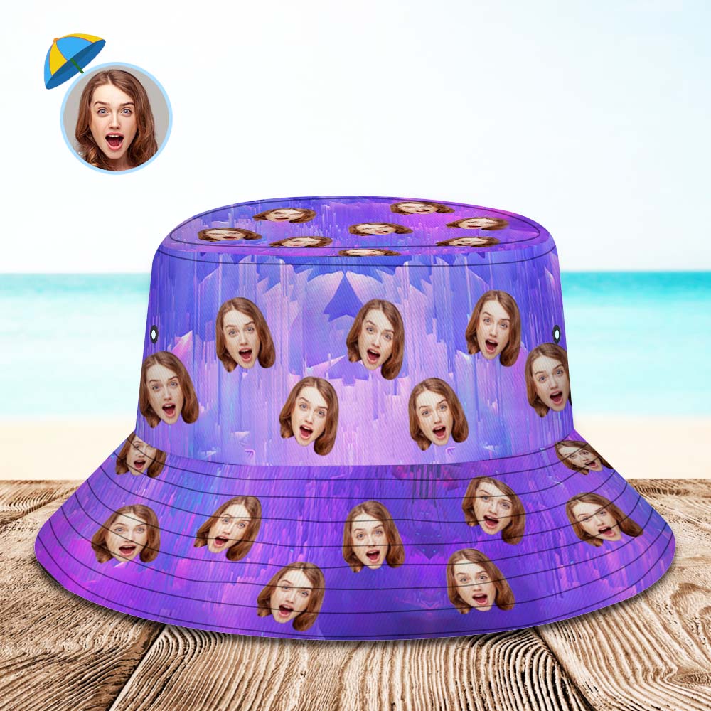 Benutzerdefinierte Foto Eimer Hut Unisex Personalisierte Gesicht Wandern Strand Sport Hüte Lila Und Blau Abstrakte Textur - DePhotoBoxer
