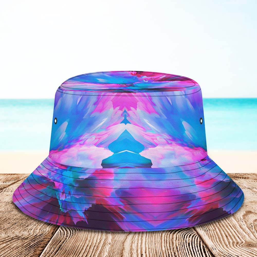 Benutzerdefinierte Gesichts-eimermütze, Personalisierbar, Für Wandern, Strand, Sport, Unisex, Lila Und Blau, Abstrakte Textur - DePhotoBoxer