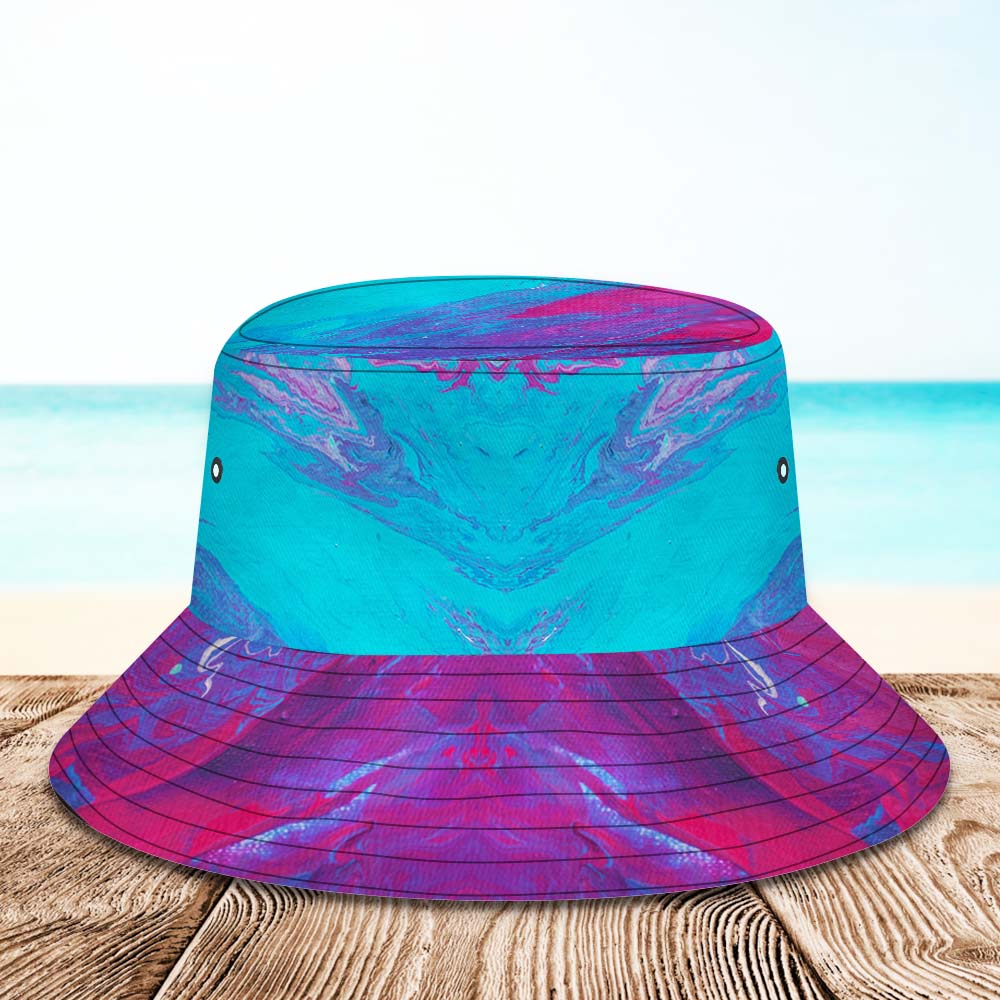 Benutzerdefinierte Gesichts-eimerhut, Unisex, Personalisierbar, Breite Krempe, Outdoor-sommerhüte, Blauer Und Roter Ölgemälde-stil - DePhotoBoxer