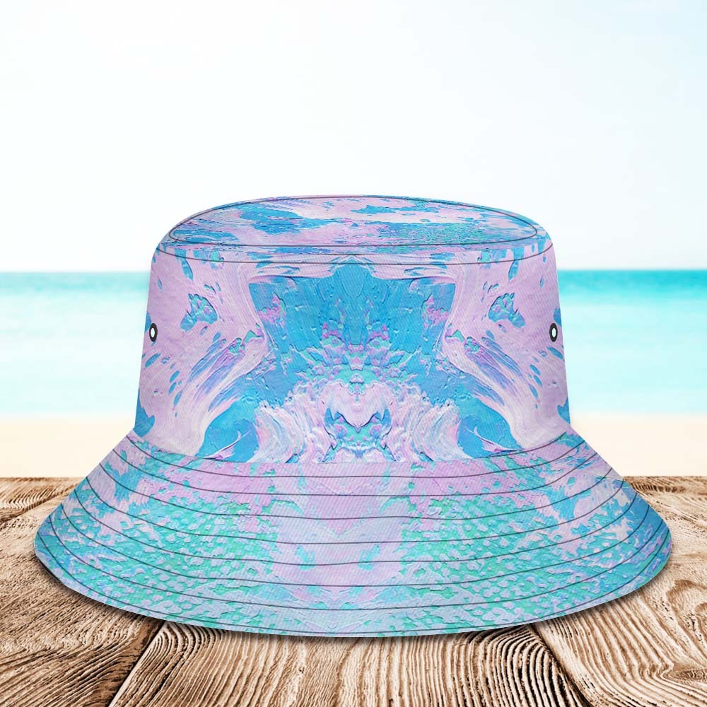 Benutzerdefinierte Gesichts-eimerhut, Unisex, Personalisierbar, Breite Krempe, Outdoor-sommerhüte, Blauer Und Rosa Ölgemälde-stil - DePhotoBoxer