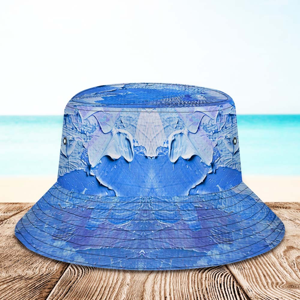 Benutzerdefinierte Gesichts-eimerhut, Unisex, Personalisierbar, Breite Krempe, Outdoor-sommerhüte, Gadient-blau, Ölgemälde-stil - DePhotoBoxer
