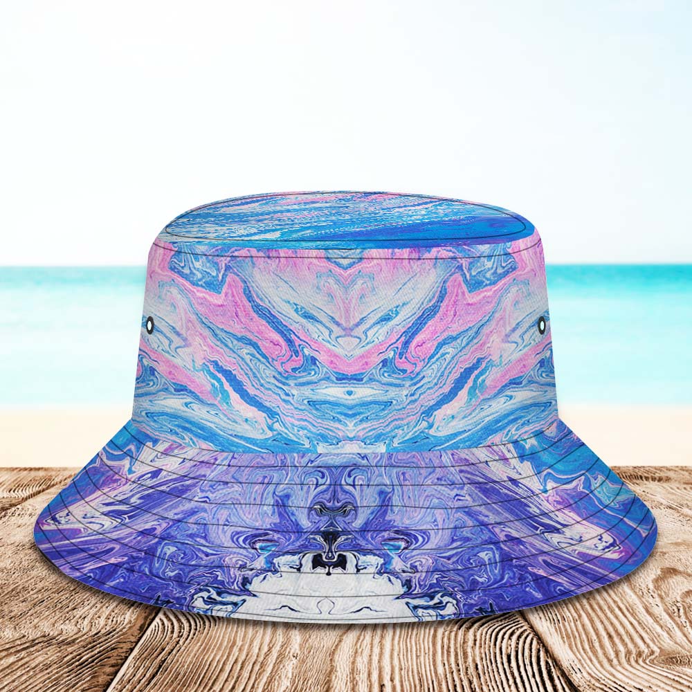 Benutzerdefinierter Gesichts-eimerhut, Unisex, Personalisierbar, Breite Krempe, Outdoor-sommerhüte, Lila, Blau Und Rosa, Ölgemälde-stil - DePhotoBoxer
