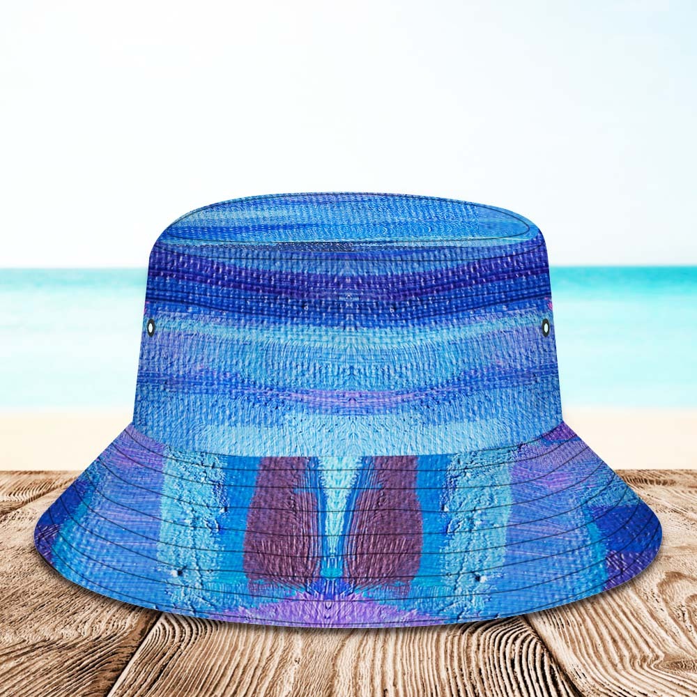 Benutzerdefinierte Gesichts-eimerhut, Unisex, Personalisiertes Foto, Breite Krempe, Outdoor-sommerhüte, Blauer Ölgemälde-stil - DePhotoBoxer