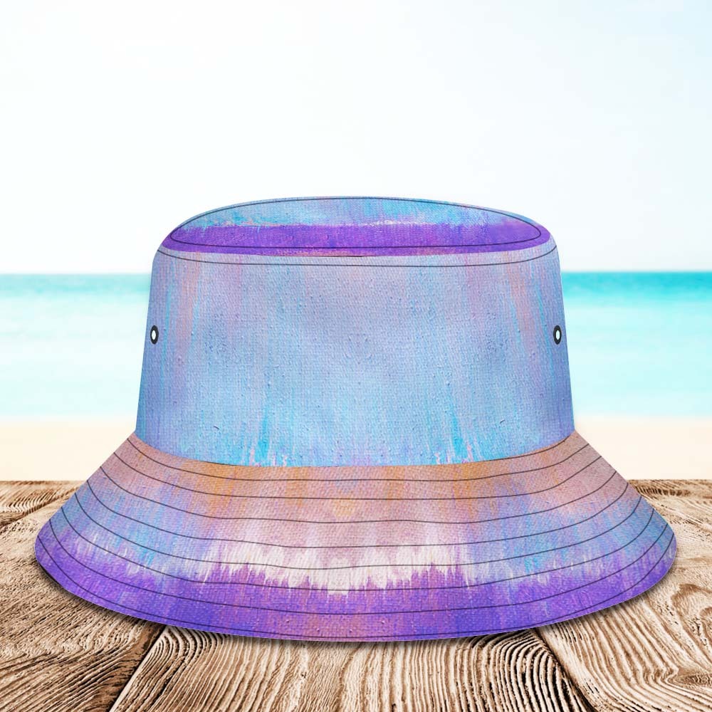 Benutzerdefinierte Gesichts-eimerhut, Unisex, Personalisiertes Foto, Breite Krempe, Outdoor-sommerhüte, Lila, Blau Und Orange, Ölgemälde-stil - DePhotoBoxer
