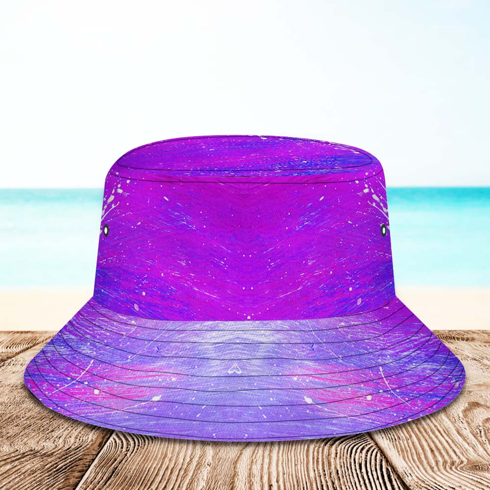 Benutzerdefinierter Eimerhut, Unisex, Personalisiertes Foto, Breite Krempe, Outdoor-sommerhüte, Lila, Blau Und Orange, Ölgemälde-stil - DePhotoBoxer