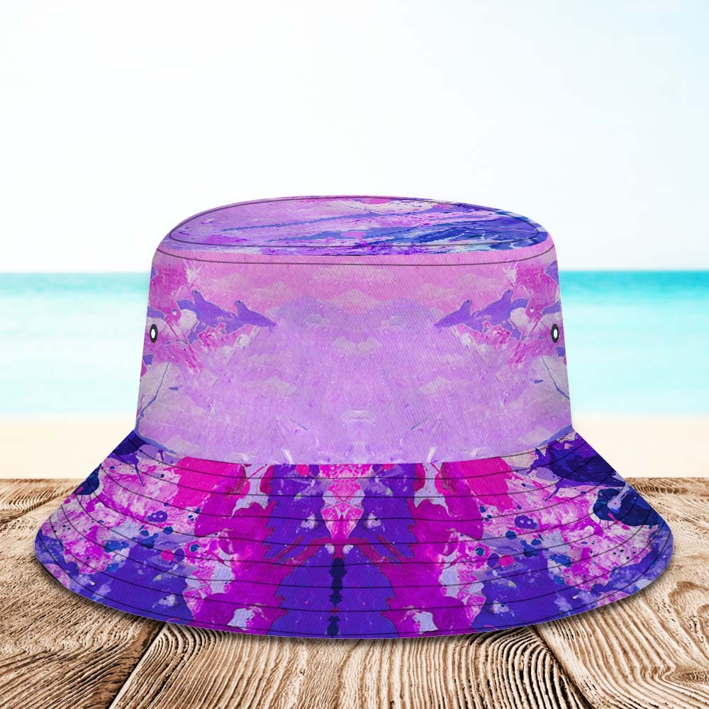 Benutzerdefinierte Gesichts-eimerhut, Personalisiertes Foto, Breite Krempe, Outdoor, Unisex, Sommerhüte, Lila Ölgemälde-stil - DePhotoBoxer