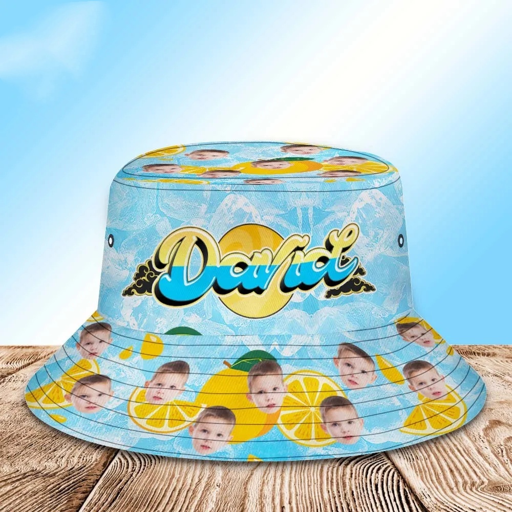 Benutzerdefinierte Bucket Hat Unisex Face Bucket Hats Personalisiertes Foto Und Name Summer Blue Hats