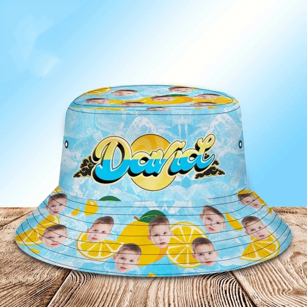 Benutzerdefinierte Bucket Hat Unisex Face Bucket Hats Personalisiertes Foto Und Name Summer Blue Hats