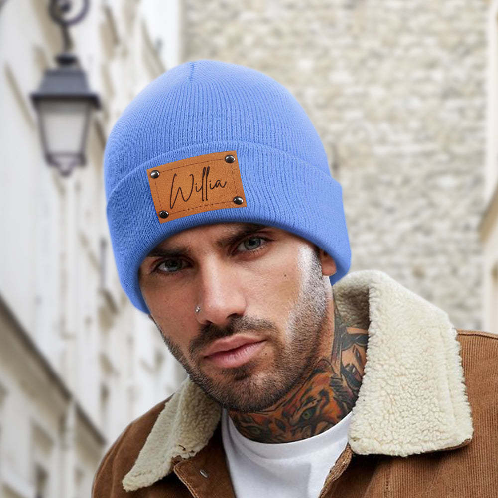 Personalisierte Babymütze Mit Individuellem Namen, Lederaufnäher, Beanie-geschenke Für Kinder Oder Erwachsene - DePhotoBoxer