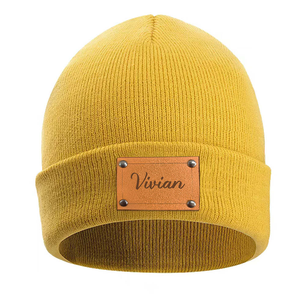 Personalisierte Babymütze Mit Individuellem Namen, Lederaufnäher, Beanie-geschenke Für Kinder Oder Erwachsene - DePhotoBoxer