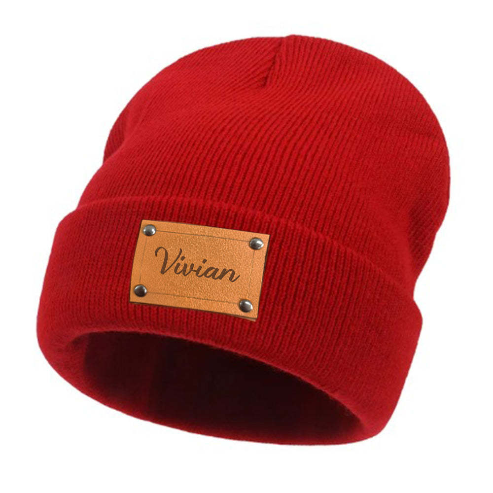 Personalisierte Babymütze Mit Individuellem Namen, Lederaufnäher, Beanie-geschenke Für Kinder Oder Erwachsene - DePhotoBoxer