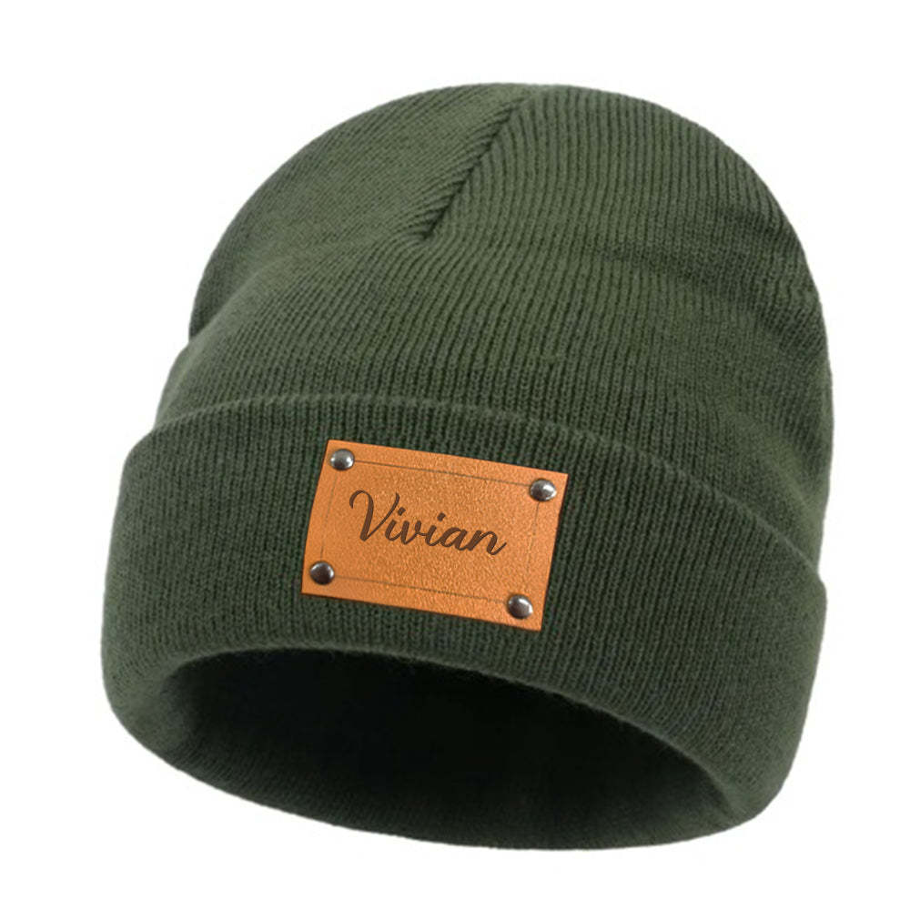 Personalisierte Babymütze Mit Individuellem Namen, Lederaufnäher, Beanie-geschenke Für Kinder Oder Erwachsene - DePhotoBoxer
