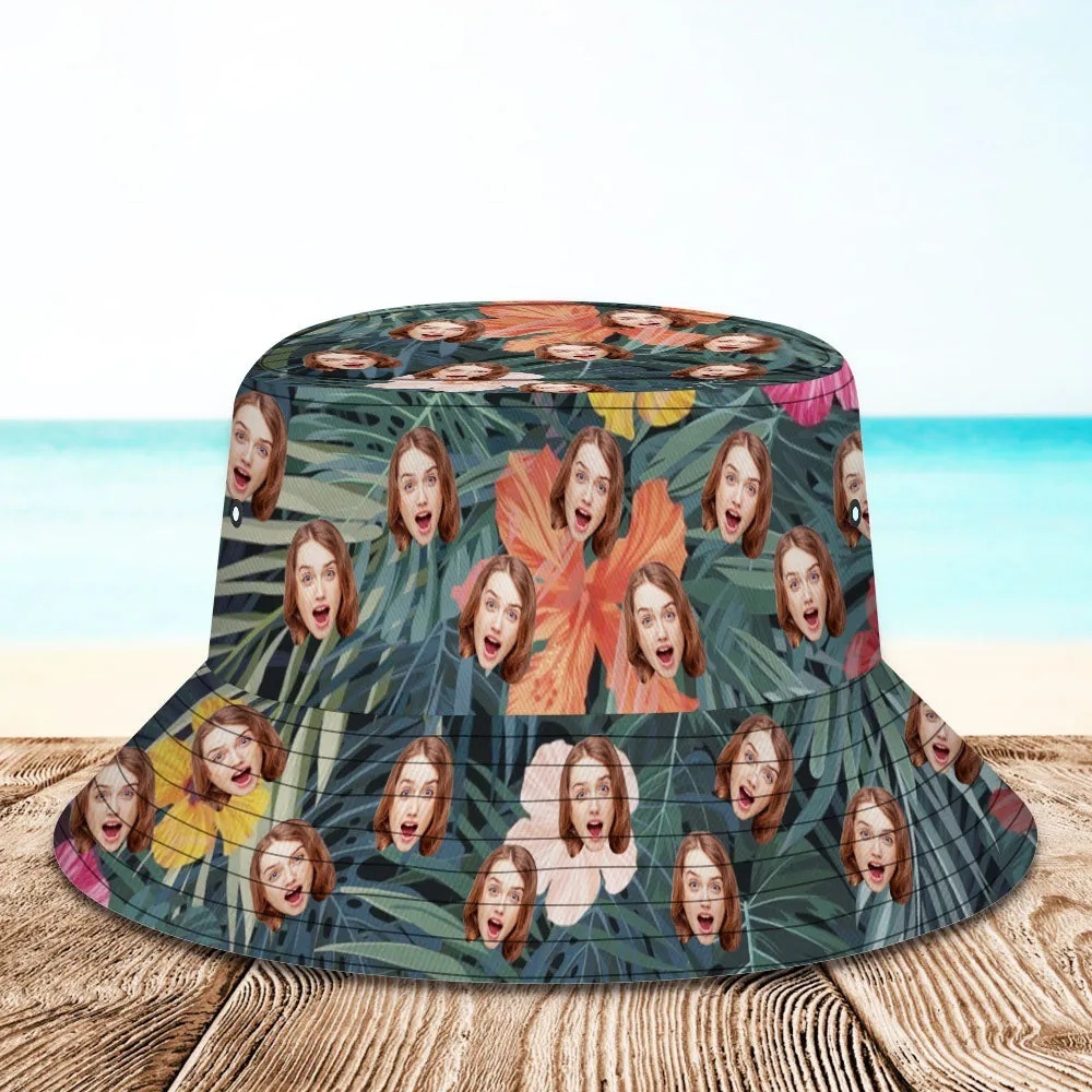 Benutzerdefinierte Bucket Hat Unisex Face Bucket Hat Personalisieren Breiter Krempe Outdoor Sommer Cap Wandern Strand Sport Hüte Hawaiian Style Geschenk für Liebhaber