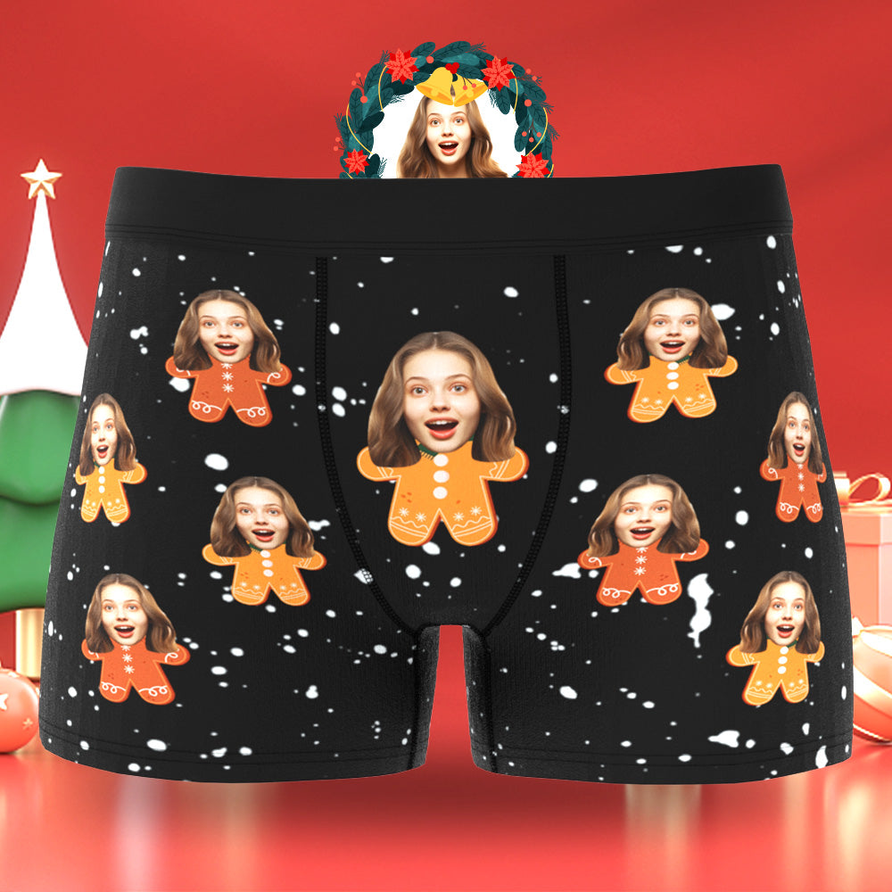 Benutzerdefinierte Gesichts-herren-boxershorts, Personalisierte Herren-weihnachtsshorts, Geschenk Mit Foto, Lebkuchenmann - DePhotoBoxer