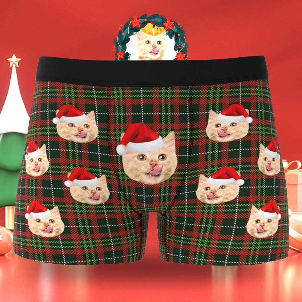 Custom Face Herren-boxershorts, Personalisierte Herren-weihnachtsshorts, Geschenk Mit Foto-karomuster - DePhotoBoxer