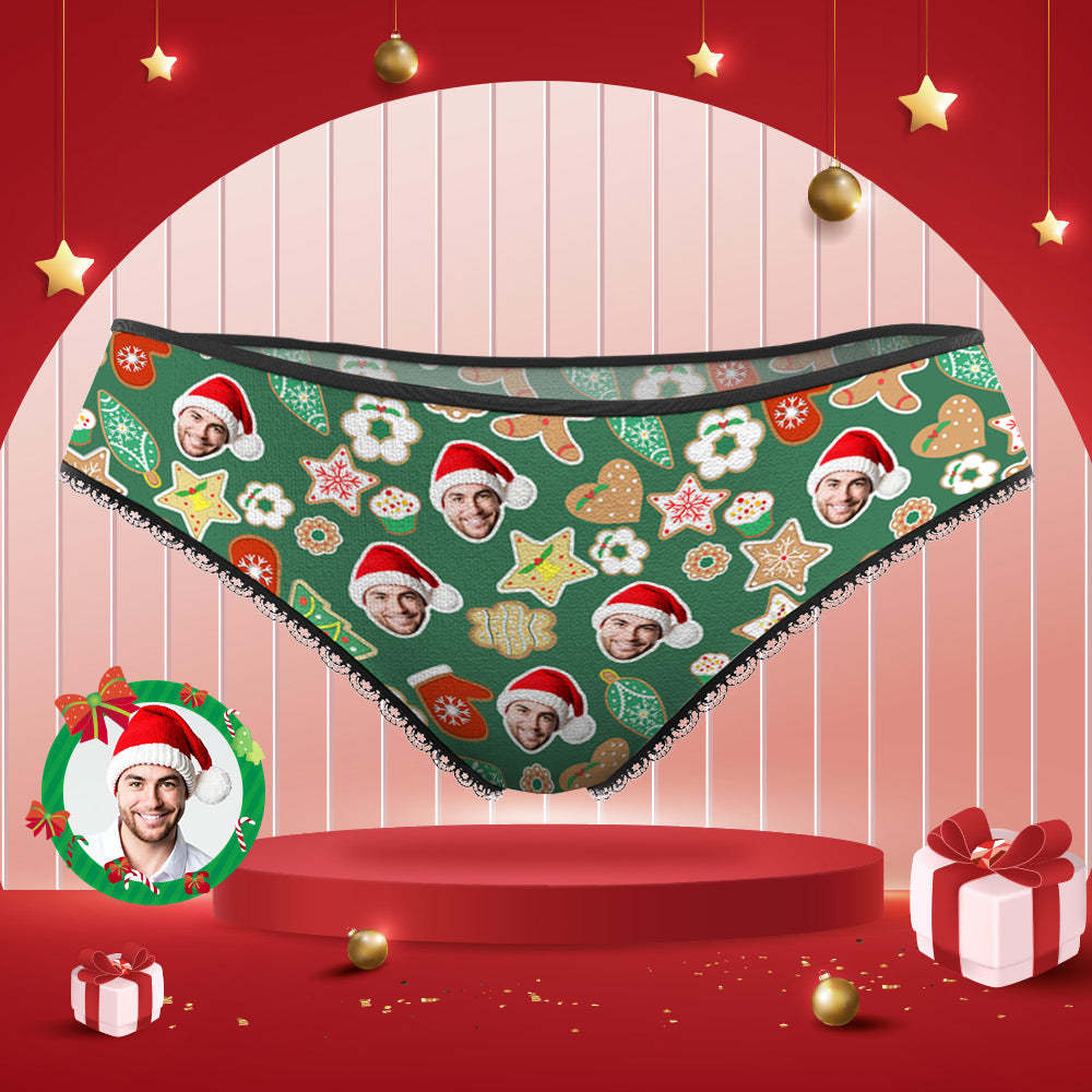 Benutzerdefinierte Gesichtshöschen, Personalisiertes Foto, Weihnachts-spitzenhöschen Für Frauen - DePhotoBoxer