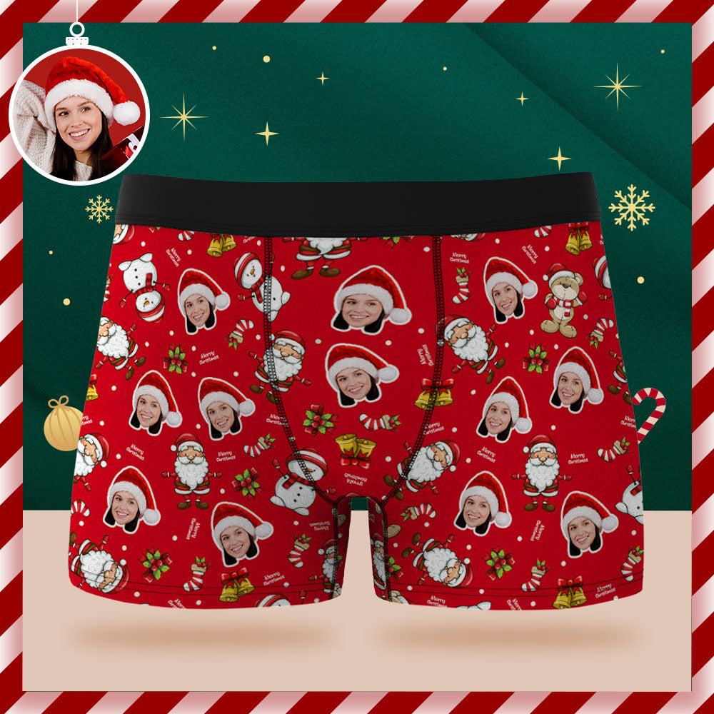 Benutzerdefinierte Gesichts-boxershorts, Personalisierte Rote Unterwäsche, Frohe Weihnachtsgeschenke Für Ihn - DePhotoBoxer