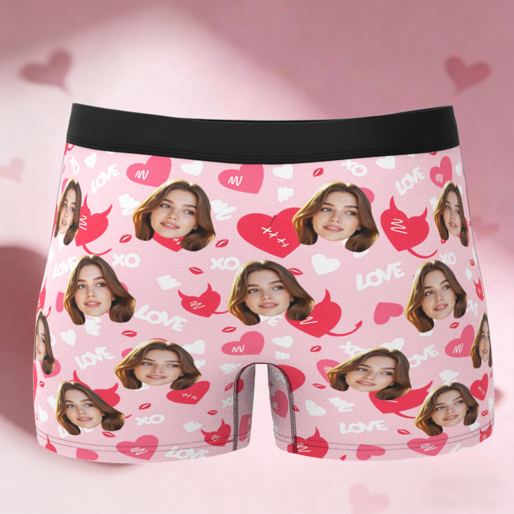 Personalisierte Valentinstags-boxershorts, Personalisierte Herrenunterwäsche, Individuelles Geschenk Für Paare, Personalisierte Boxershorts Für Den Ehemann Mit Gesichtsaufdruck - DePhotoBoxer