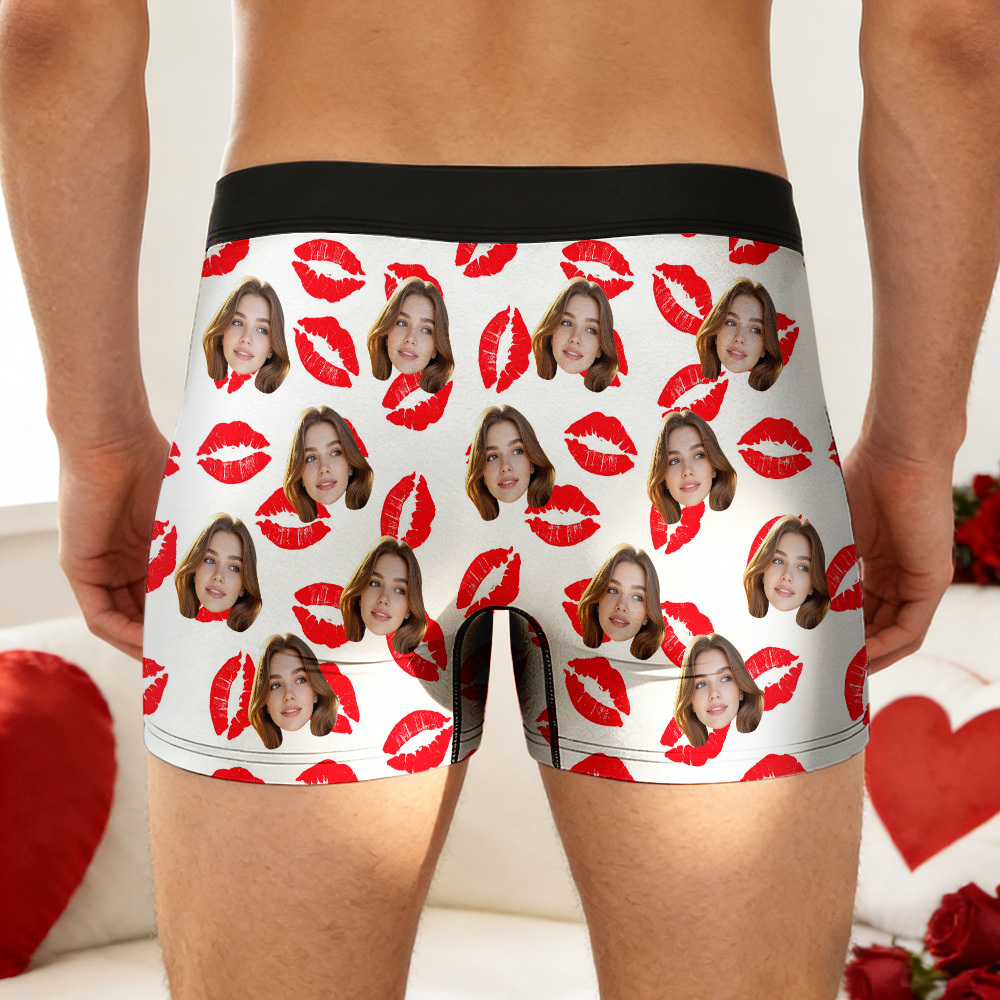Personalisierte Valentinstags-boxershorts, Personalisierte Herrenunterwäsche, Individuelles Geschenk Für Paare, Personalisierte Boxershorts Für Den Ehemann Mit Gesichtsaufdruck - DePhotoBoxer
