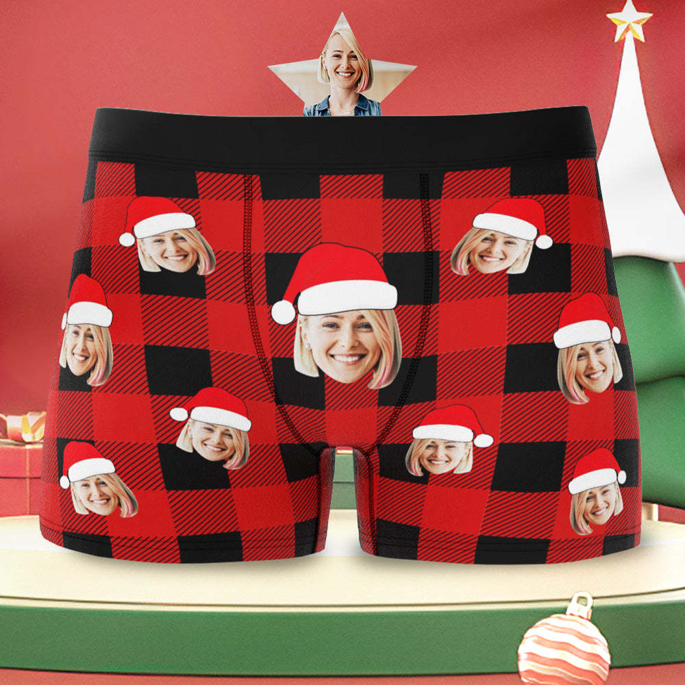 Benutzerdefinierte Gesichts-boxershorts, Personalisierte Büffelkaro-unterwäsche, Weihnachtsgeschenke Für Ihn - DePhotoBoxer