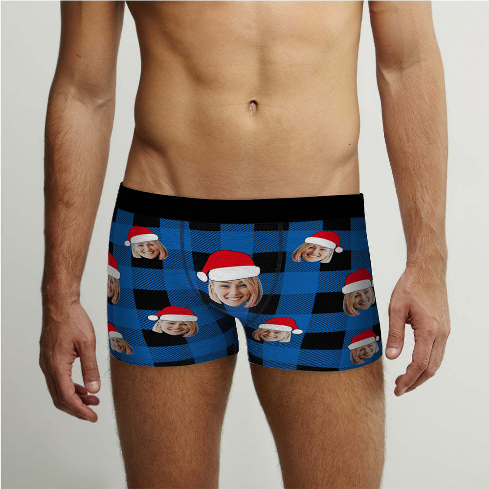 Benutzerdefinierte Gesichts-boxershorts, Personalisierte Büffelkaro-unterwäsche, Weihnachtsgeschenke Für Ihn - DePhotoBoxer