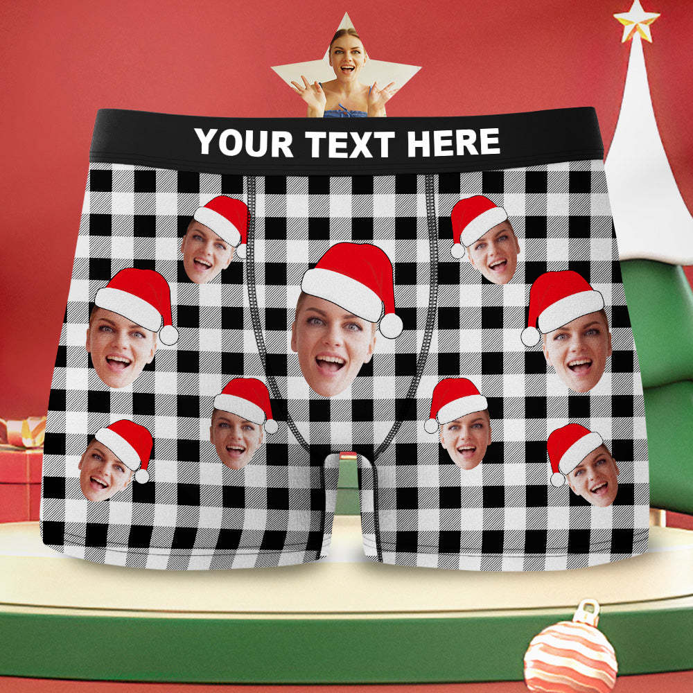 Benutzerdefinierte Gesichts-boxershorts, Personalisierte Büffelkaro-unterwäsche, Weihnachtsgeschenke Für Ihn - DePhotoBoxer