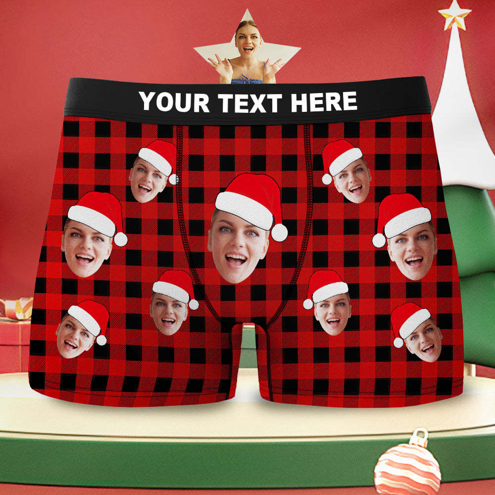 Benutzerdefinierte Gesichts-boxershorts, Personalisierte Büffelkaro-unterwäsche, Weihnachtsgeschenke Für Ihn - DePhotoBoxer