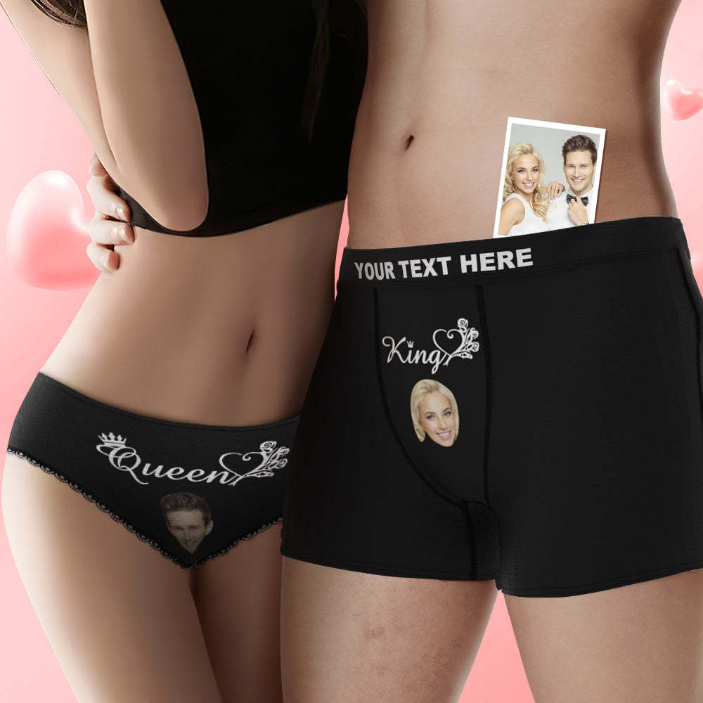 Benutzerdefinierte Gesicht König Und Königin Paar Unterwäsche Personalisierte Unterwäsche Valentinstagsgeschenk - DePhotoBoxer
