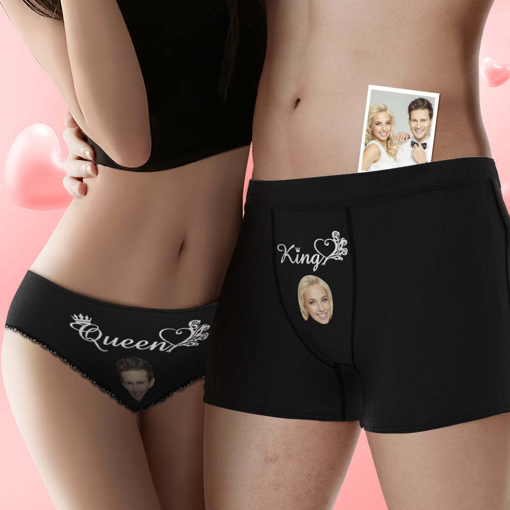 Benutzerdefinierte Gesicht König Und Königin Paar Unterwäsche Personalisierte Unterwäsche Valentinstagsgeschenk - DePhotoBoxer