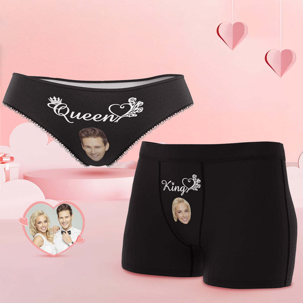 Benutzerdefinierte Gesicht König Und Königin Paar Unterwäsche Personalisierte Unterwäsche Valentinstagsgeschenk - DePhotoBoxer