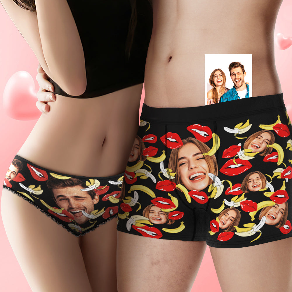Benutzerdefinierte Gesichtsunterwäsche, Personalisierte Eat Banana Boxershorts Und Höschen, Valentinstagsgeschenke Für Paare
